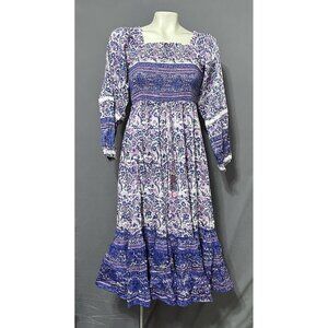 BELL by ALICIA BELL Sz Medium Purple Boho Floral Cotton Silk Midi Dress